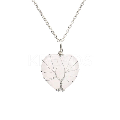 Natural Quartz Crystal Heart Pendant Necklaces PW-WG58330-03-1