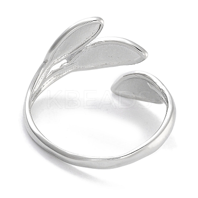 Leaf Rack Plating Brass Open Cuff Rings for Women RJEW-Z059-23P-1