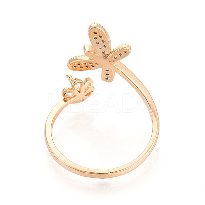 Butterfly Brass Micro Pave Clear Cubic Zirconia Cuff Ring Settings KK-T076-31G-1