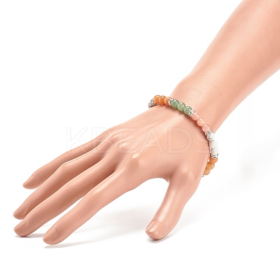 Natural Red Aventurine & Gemstone Round Beaded Bracelet for Women BJEW-JB08336-04-1