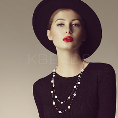 2Pcs 2 Colors ABS Plastic Imitation Pearl Beaded Double Layer Necklaces Set NJEW-AN0001-20-1