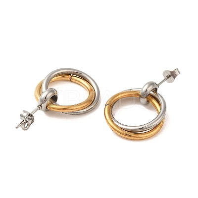 Double Rings 304 Stainless Steel Stud Earrings for Women EJEW-U003-20-1