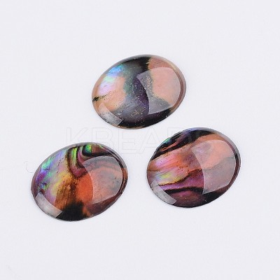 Oval Abalone Shell/Paua Shell Cabochons S-SSHEL-K002-12mm-03-1