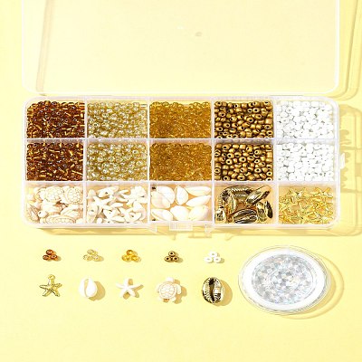 DIY Glass Seed & Synthetic Turquoise & Natural Cowrie Shell Bracelets Making Kits DIY-FS0007-11B-1