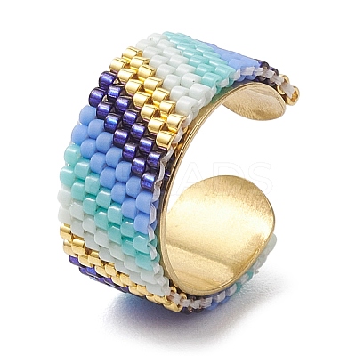 Glass Seed Beads Gradient Open Cuff Rings RJEW-MZ00021-1