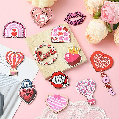34Pcs 17 Styles Single Face Printed Wood Pendants WOOD-CJ0001-91-1