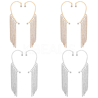 8Pcs 4 Style Crystal Rhinestone Chain Tassel Dangle Cuff Earrings EJEW-HY0001-02-1