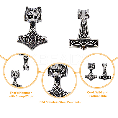 4Pcs 2 Styles 304 Stainless Steel Pendants STAS-DC0013-77-1
