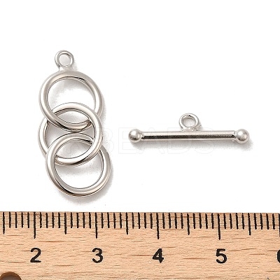 Rhodium Plated 925 Sterling Silver 3-Ring Toggle Clasps STER-P049-01P-1