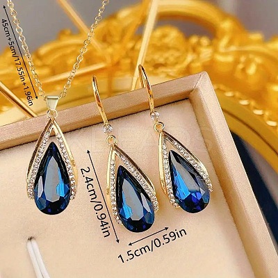 Teardrop Alloy Rhinestone Pendant Necklaces & Dangle Earrings Sets for Women FS-WG0B062-01-1