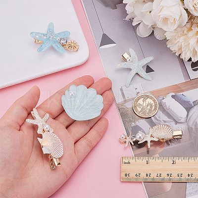 Starfish & Shell Shape Resin Alligator Hair Clips PHAR-WH0006-35-1