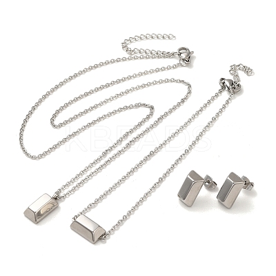 Non-Tarnish Rectangle 304 Stainless Steel Pendant Necklaces & Bracelets & Stud Earrings Sets for Women SJEW-C004-07P-1