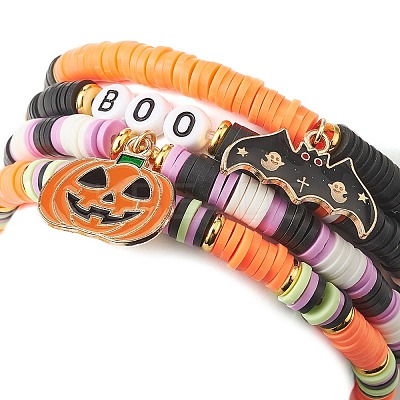4Pcs 4 Style Polymer Clay Heishi Surfer Stretch Bracelets Set BJEW-TA00276-1