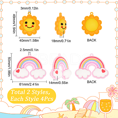 8Pcs 2 Style PVC Plastic Big Pendants KY-SC0001-65-1