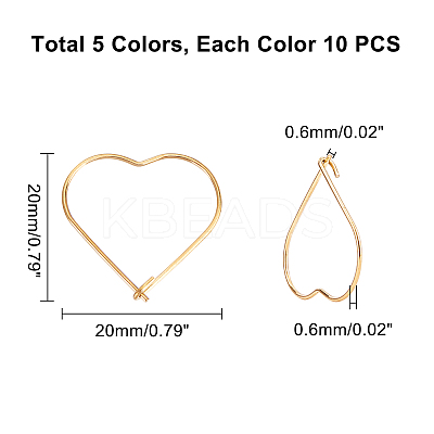 50Pcs 5 Colors PVD Vacuum Plating 304 Stainless Steel Hoop Earring Findings STAS-UN0023-09-1
