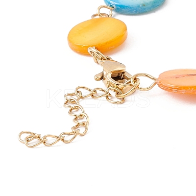 Natural Shell Flat Round Link Chain Bracelet BJEW-C015-17G-1