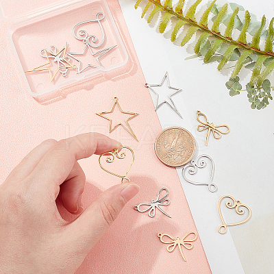 12Pcs 6 Style 201 Stainless Steel Laser Cut Pendants STAS-DC0006-37-1
