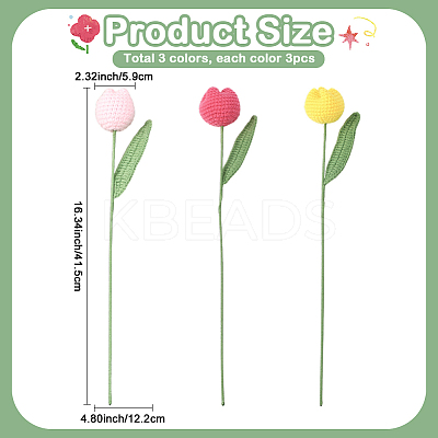 9Pcs 3 Colors Polyester with Iron Wire Artificial Tulip Flower AJEW-SC0031-42A-1