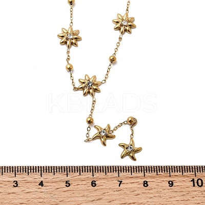 304 Stainless Steel Crystal Rhinestone Flower Starfish Link Chain Y Necklaces for Women NJEW-G181-08G-1