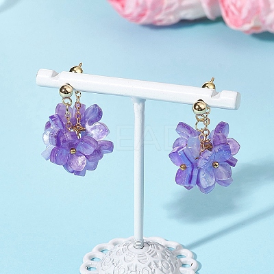 3 Pairs Flower Brass Resin Dangle Stud Earrings EJEW-TA00778-1