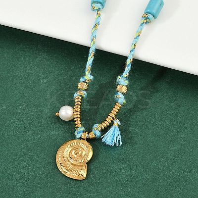 304 Stainless Steel Shell Shape Pendant Cotton Cord Necklaces NJEW-C093-05A-G-1