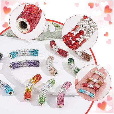 12Pcs 12 Colors Polymer Clay Rhinestone Tube Beads RB-AR0003-18-1
