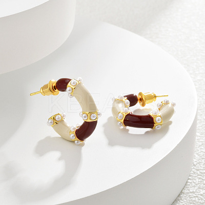 Brass C-Shaped Stud Earrings LS-EJEW-A121-09G-1
