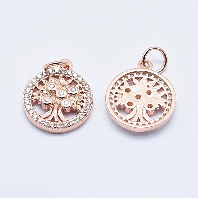 Brass Micro Pave Clear Cubic Zirconia Charms ZIRC-J040-10RG-NR-1