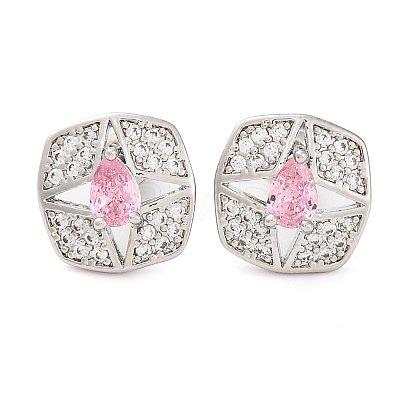 Brass Pave Cubic Zirconia Square Stud Earrings for Women EJEW-I304-27P-05-1