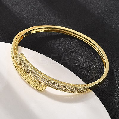 Brass Micro Pave Clear Cubic Zirconia Hinged Bangles for Women BJEW-S168-04G-1