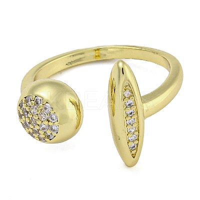 Round & Horse Eye Brass Micro Pave Clear Cubic Zirconia Open Cuff Rings RJEW-Z046-03G-1