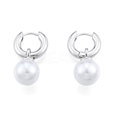 ABS Plastic Pearl Dangle Hoop Earrings EJEW-N011-106P-1