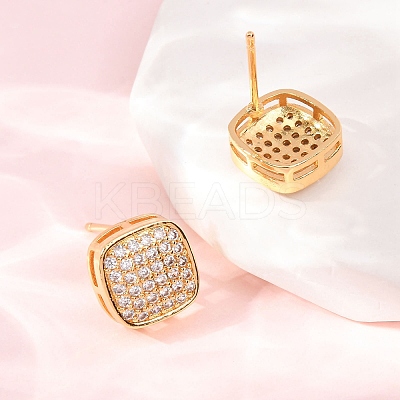Brass Micro Pave Cubic Zirconia Stud Earrings EJEW-F418-01G-03-1