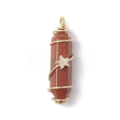 Natural Red Jasper Copper Wire Wrapped Pointed Pendants PALLOY-JF02535-04-1