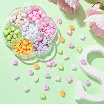 196Pcs 7 Colors Acrylic Bicolor Heart Beads OACR-CJ0001-60-1