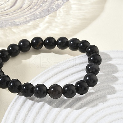 Natural Obsidian Round Beaded Stretch Bracelets GG-CBA12F1-02A-06-1