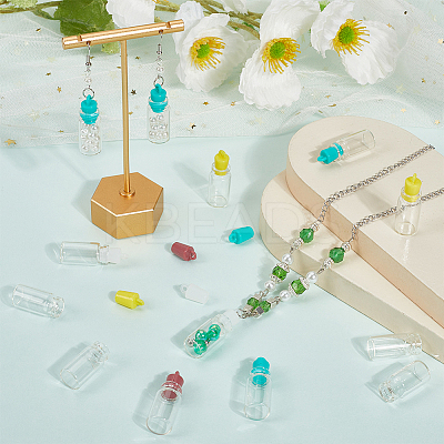 48Pcs 4 Colors Clear Glass Wishing Bottle Pendants GLAA-SC0002-56-1