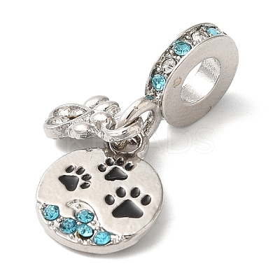Rack Plating Alloy Aquamarine & Crystal Rhinestone European Dangle Charms PALLOY-S189-16P-1