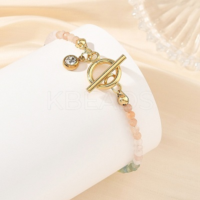 Gradient Natural Mixed Stone Faceted Round Beaded Bracelets BJEW-JB14398-03-1