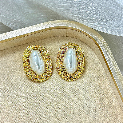 Alloy & Plastic Pearl Stud Earrings WGEF248-01-1