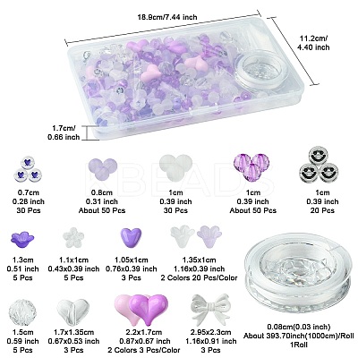 250Pcs 15 Styles Purple Opaque with Transparent Acrylic Beads with Strong Stretchy Beading Elastic Thread OACR-FS0001-61-1