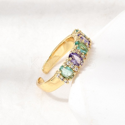 Brass Micro Pave Cubic Zirconia Cuff Rings for Women RJEW-K312-07G-1