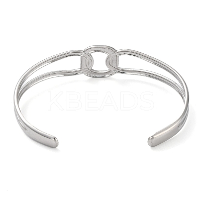 Non-Tarnish 304 Stainless Steel Hollow Rectangle Cuff Bangle for Women BJEW-D061-03P-1