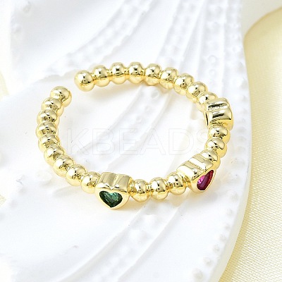 Brass Micro Pave Cubic Zirconia Open Cuff Rings for Women RJEW-F179-01G-1