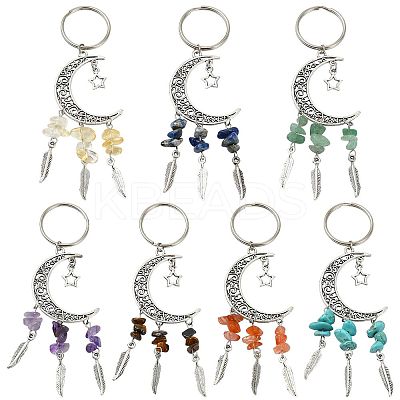 7Pcs 7 Colors Alloy Moon with Star Pendant Keychains KEYC-FS00045-1
