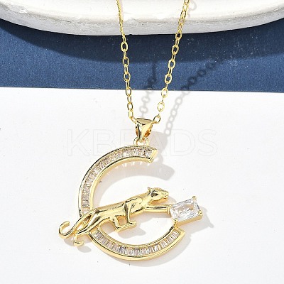Brass Micro Pave Clear Cubic Zirconia Pendant Necklaces for Women NJEW-S449-01B-G-1