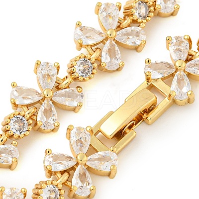 Rack Plating Brass Pave Clear Cubic Zirconia Flower Link Chain Necklaces NJEW-Q345-03G-01-1