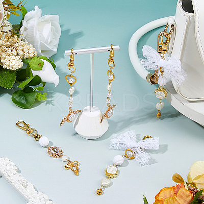 6Pcs 3 Styles Alloy with Plastic Pearl Pendant Keychain KEYC-FH00080-1