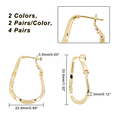 4 Pairs 2 Colors Twist Teardrop Huggie Hoop Earrings EJEW-GA0001-03-1