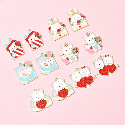 12Pcs 6 Styles Valentine's Day Alloy Enamel Pendants ENAM-FS0002-34-1